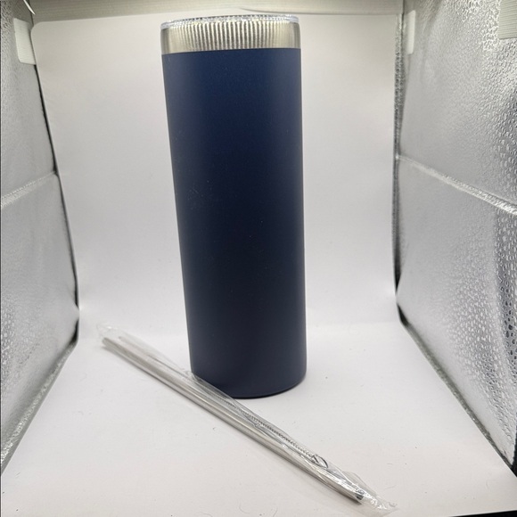 None Other - Navy Blue Slim Insulated 20 oz Tumbler with Clear Lid, reusable straw/brush
